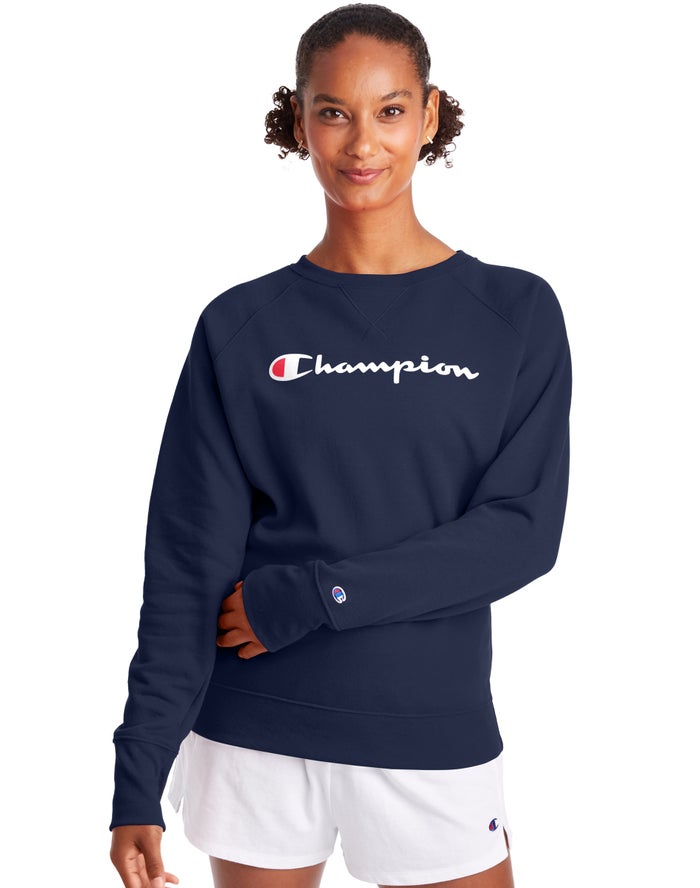 Sudadera Champion Mujer - Powerblend Fleece Classic Crew Script Logo ( Azul Marino ) 1904783-OB